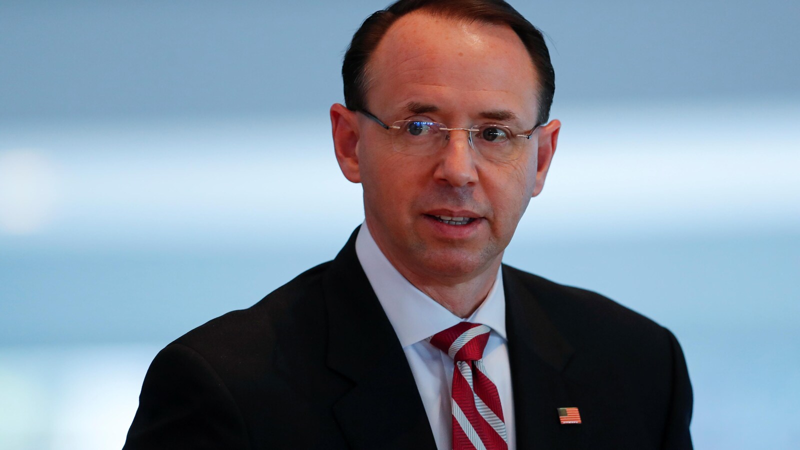 Le procureur général adjoint des États-Unis, Rod J. Rosenstein lors de la Conférence sur le leadership des combattants du crime de Los Angeles à Los Angeles, Californie, États-Unis, le 7 février 2019.
