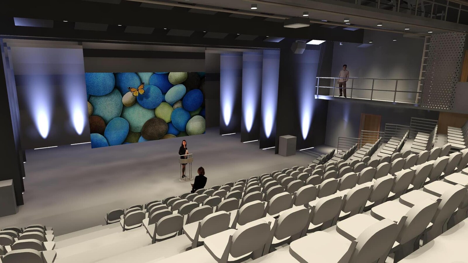 Dessin par ordinateur de la future salle de spectacle.