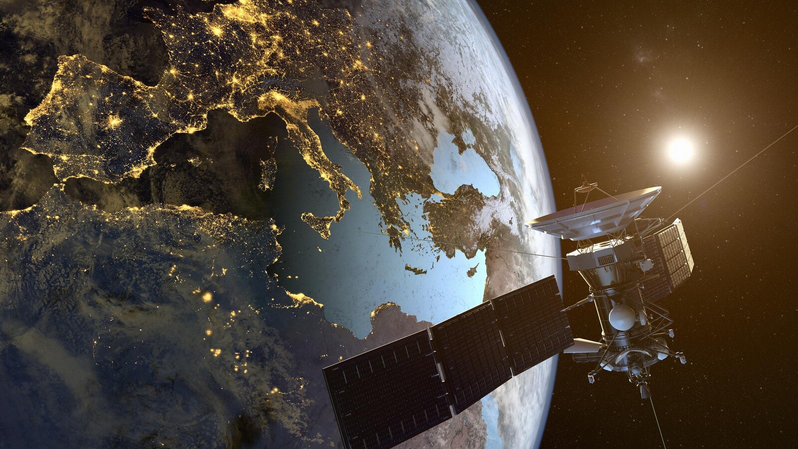 On voit un satellite et la Terre.