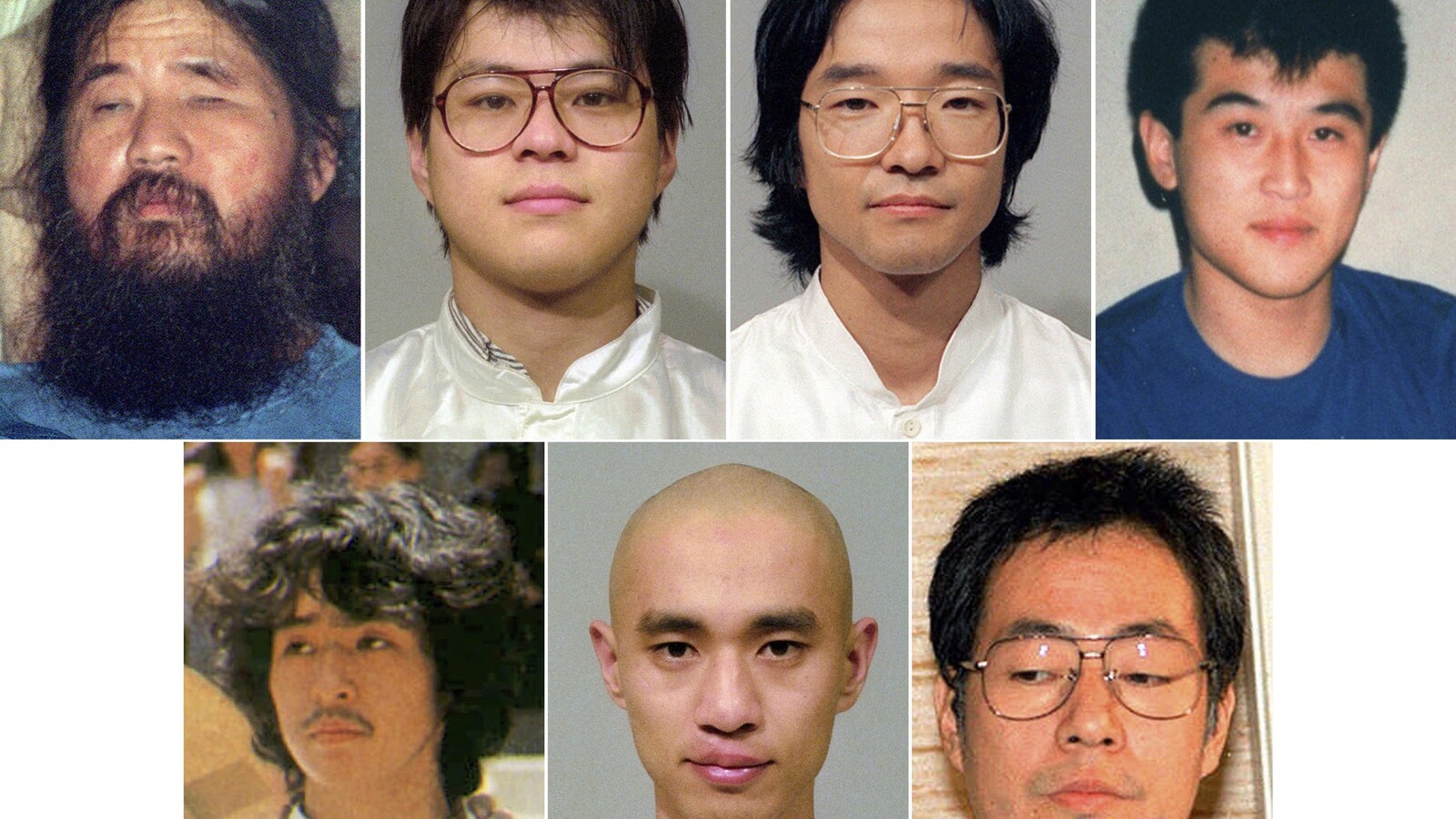 Portrait des 6 membres de la secte Aum, dont le chef, Shoko Asahara.