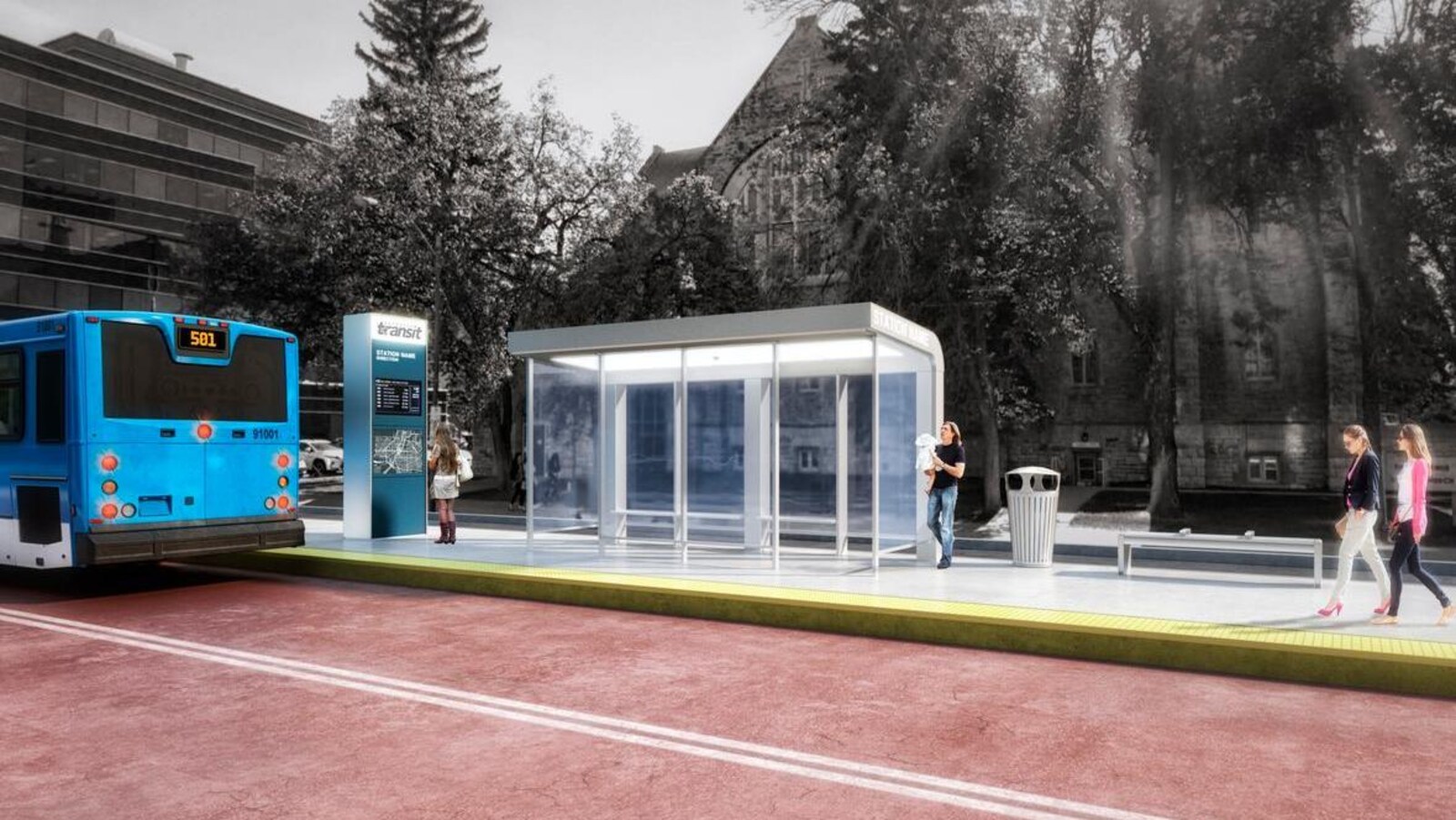 Dessin d'une rue où passera le bus à haut niveau de service à Saskatoon.
