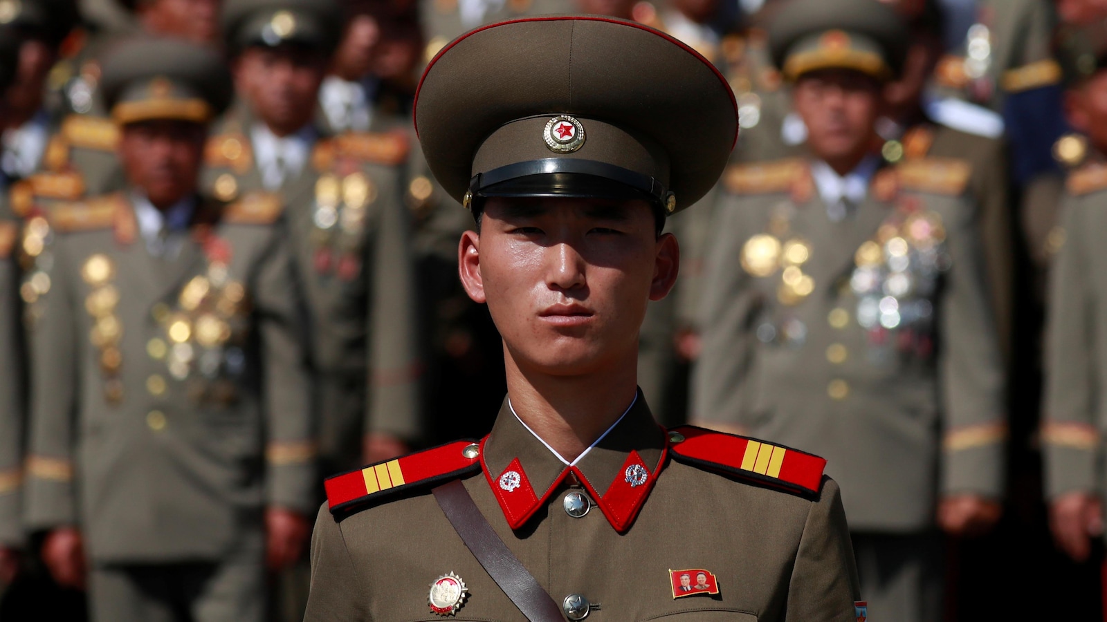 Un soldat nord-coréen lors d’un défilé militaire marquant le 70e anniversaire de la fondation de la Corée du Nord à Pyongyang.