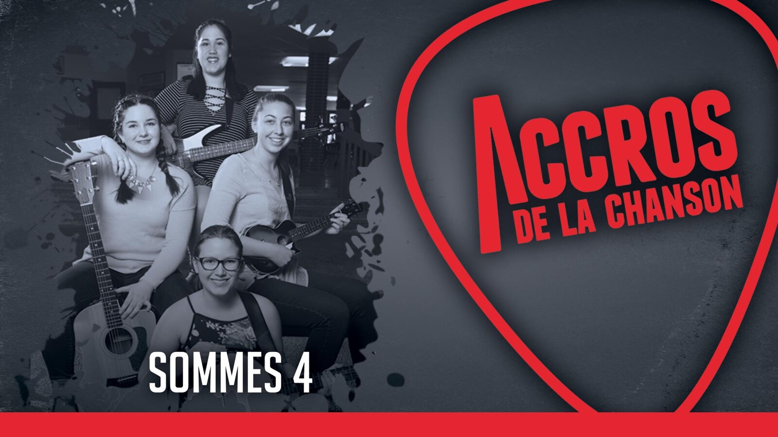 Photo du groupe Sommes 4 dans un montage infographique pour les Accros de la chanson.