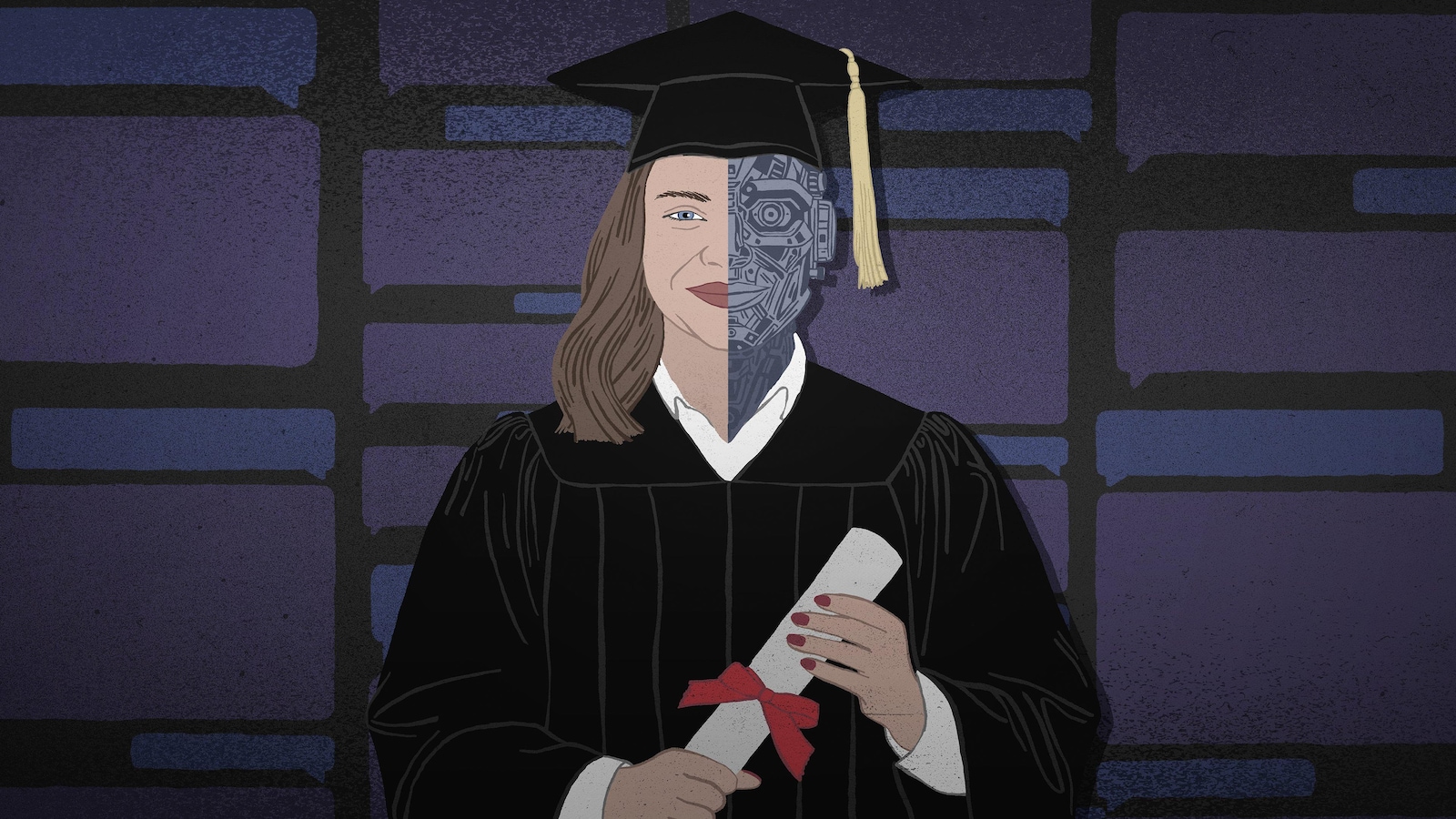 Limiter l’intelligence artificielle pour les étudiants : illustration d’une étudiante entre humain et IA