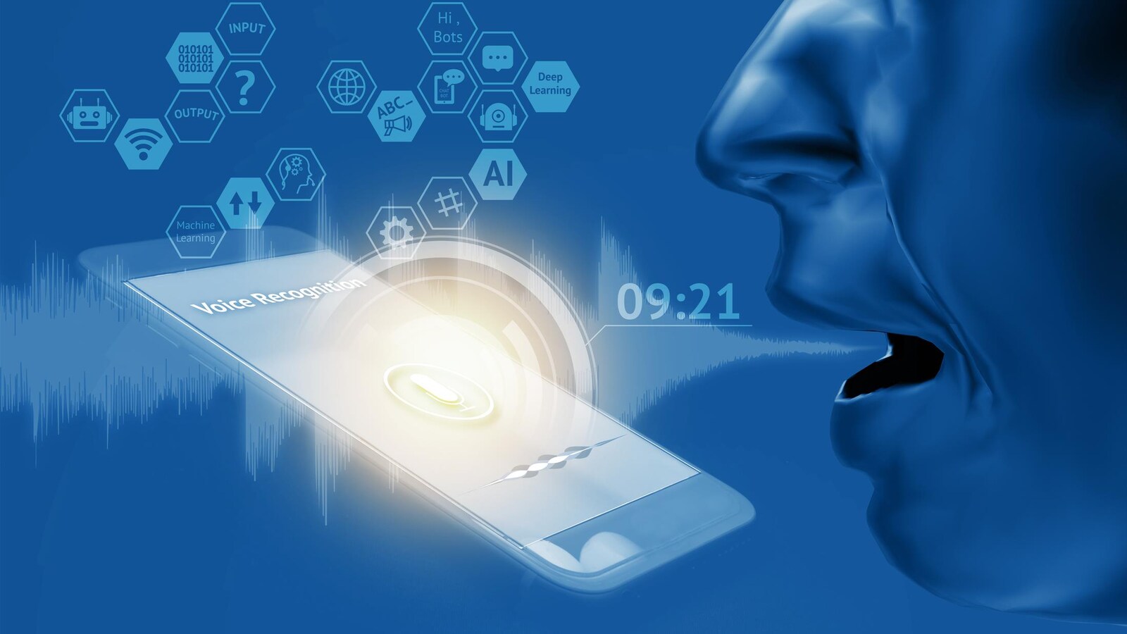 la bouche d'un homme parle à un téléphone.