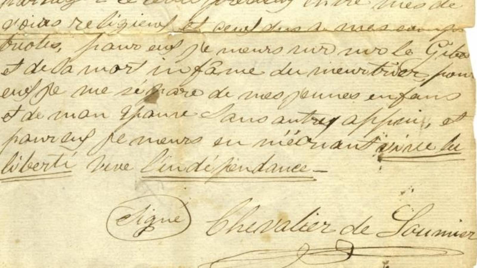 Une copie du testament politique rédigé par le patriote