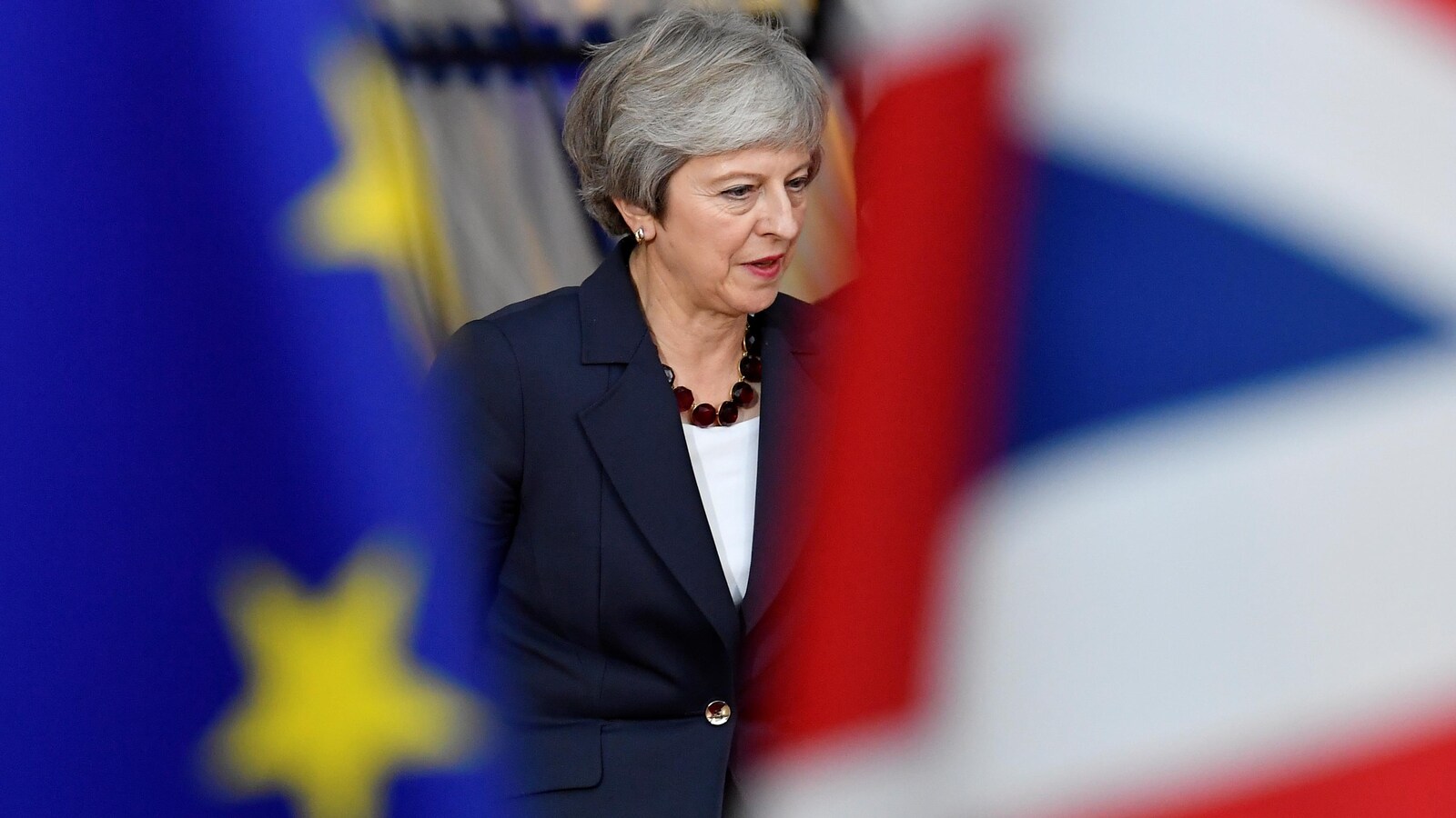 La première ministre britannique Theresa May arrivant au sommet des dirigeants de l'Union européenne à Bruxelles, en Belgique, le 17 octobre 2018.