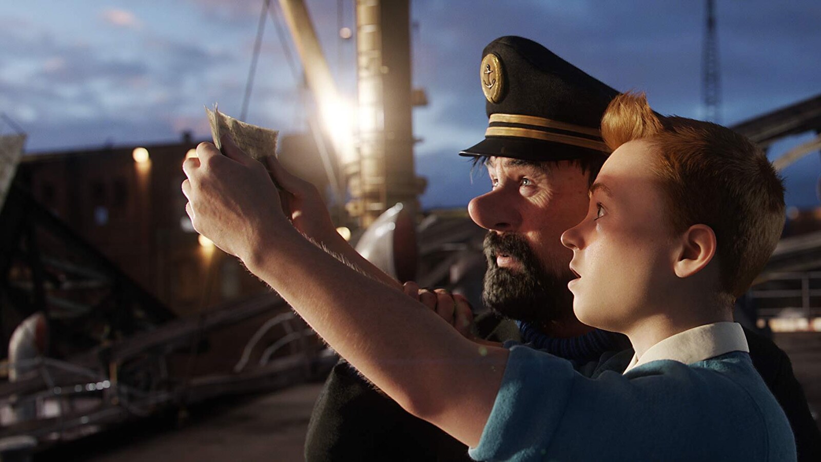 Extrait du film montrant Tintin et le capitaine Haddock.