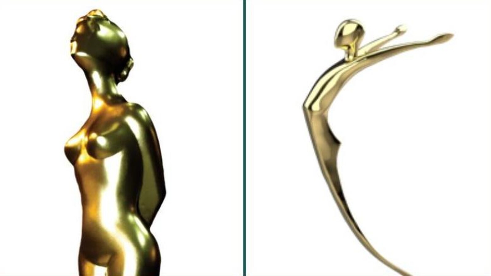 Un trophée d'une femme nue et un trophée non genré.