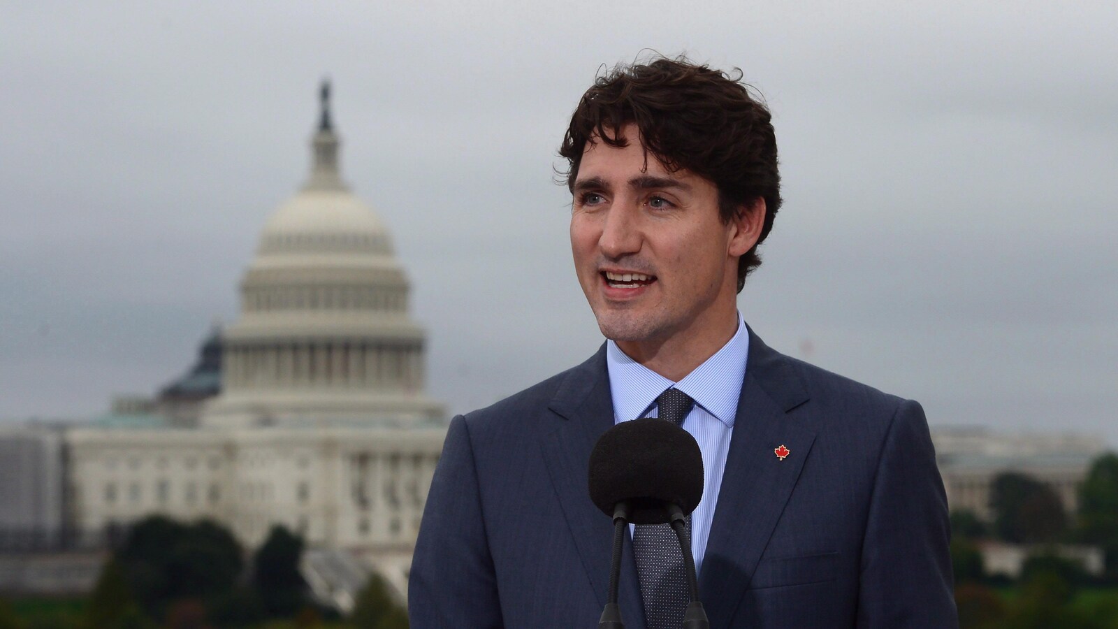 Justin Trudeau à l'ambassade canadienne, à proximité du Capitole, à Washington en octobre 2017.