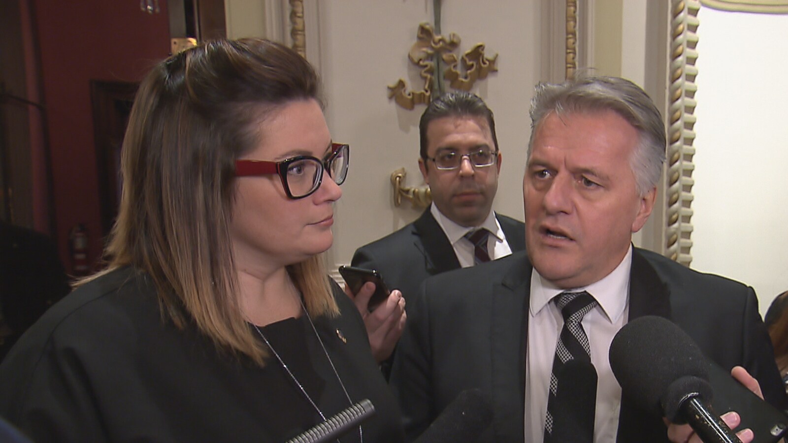 Les députés Karine Vallières et Laurent Lessard en entrevue à l'Assemblée nationale