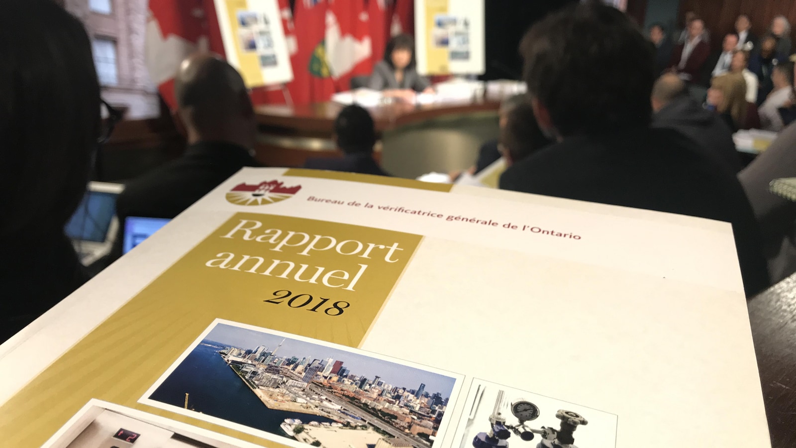 Image de la couverture du rapport annuel avec la vérificatrice en arrière-plan.