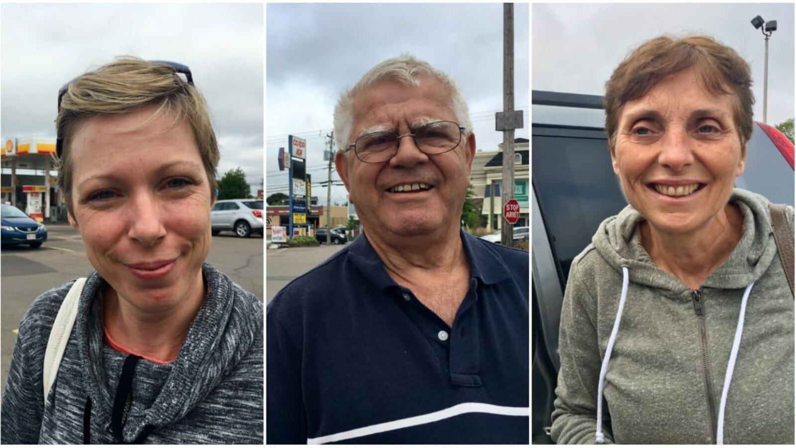 Des photos de personnes qui ont été sondées, dans un stationnement d'une coop IGA.