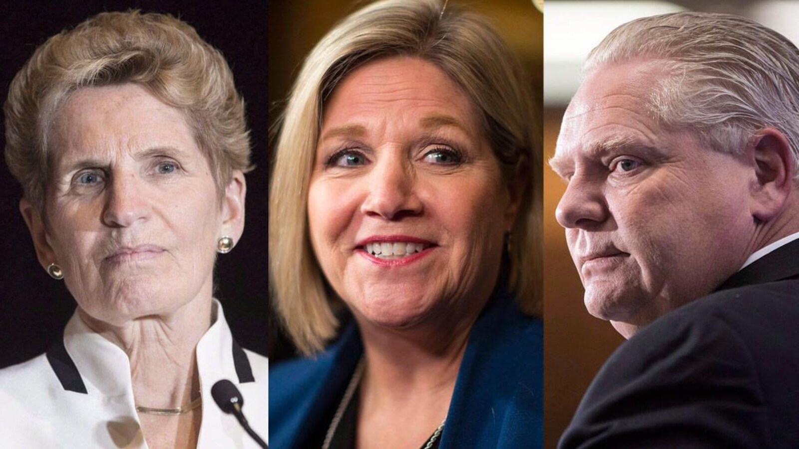 De g. à d. : Kathleen Wynne, Andrea Horwath et Doug Ford