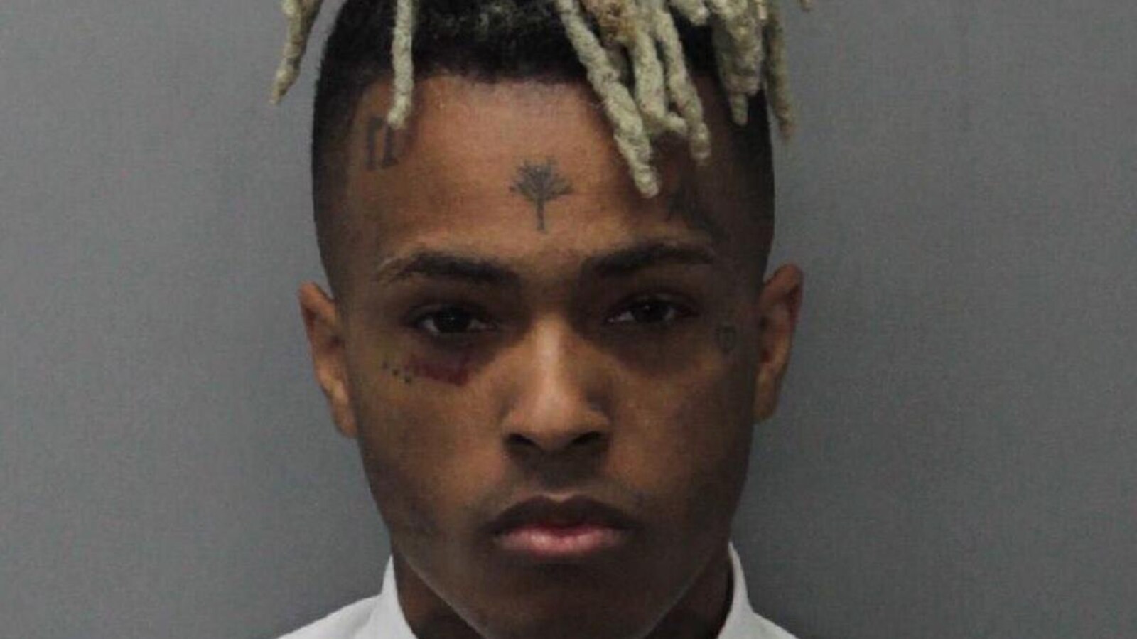 Une photographie d'un homme tatoué dont les cheveux sont relevés. Ses cheveux, en partie teints, sont attachés par un élastique.