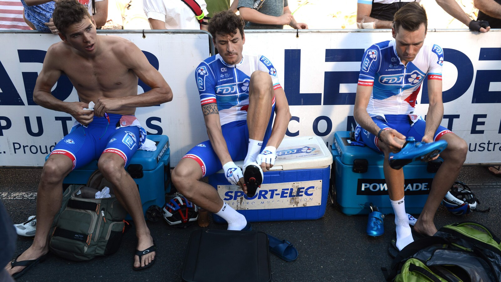 Le Québécois Antoine Duchesne (à gauche) et Georg Preidler (à droite) dans l'équipe FDJ en 2018