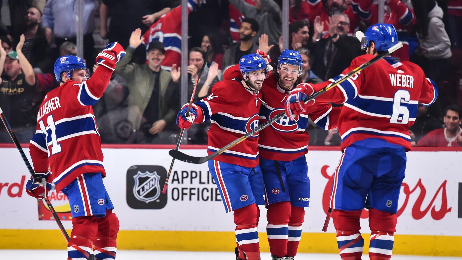 De gauche à droite : Brendan Gallagher, Phillip Danault, Jonathan Drouin et Shea Weber.