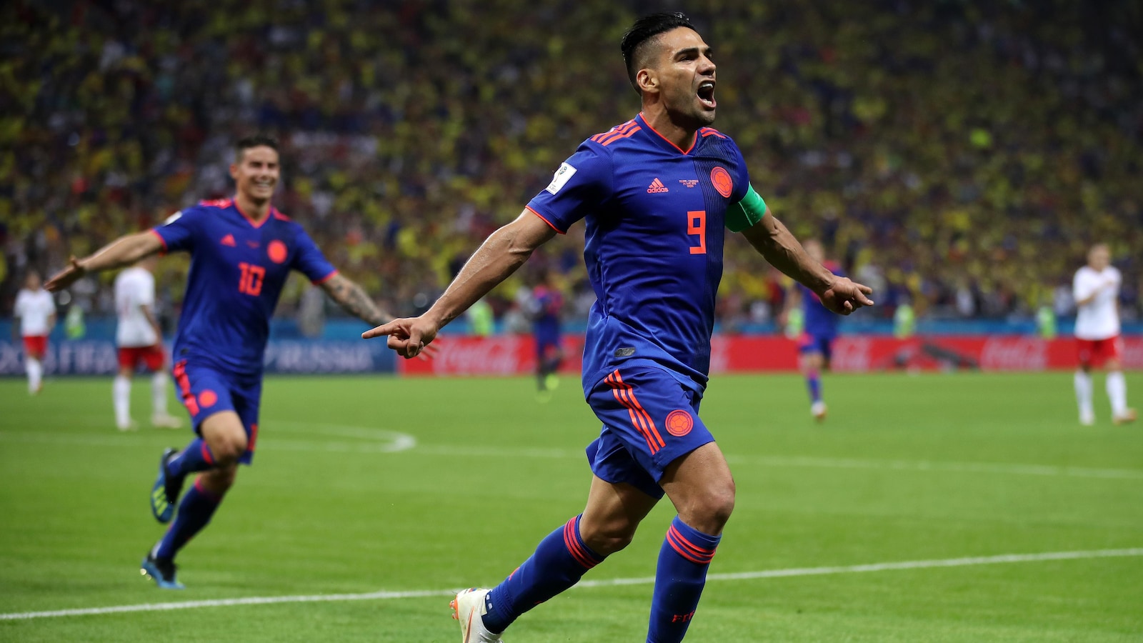 Radamel Falcao célèbre son but pour la Colombie.