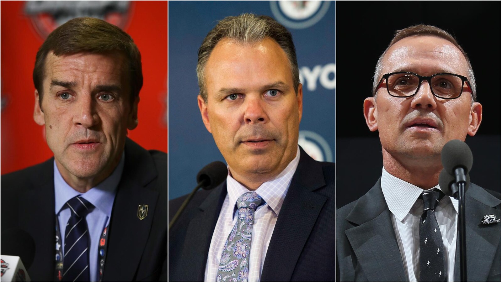 George McPhee (Vegas), Kevin Cheveldayoff (Winnipeg) et Steve Yzerman (Tampa Bay)