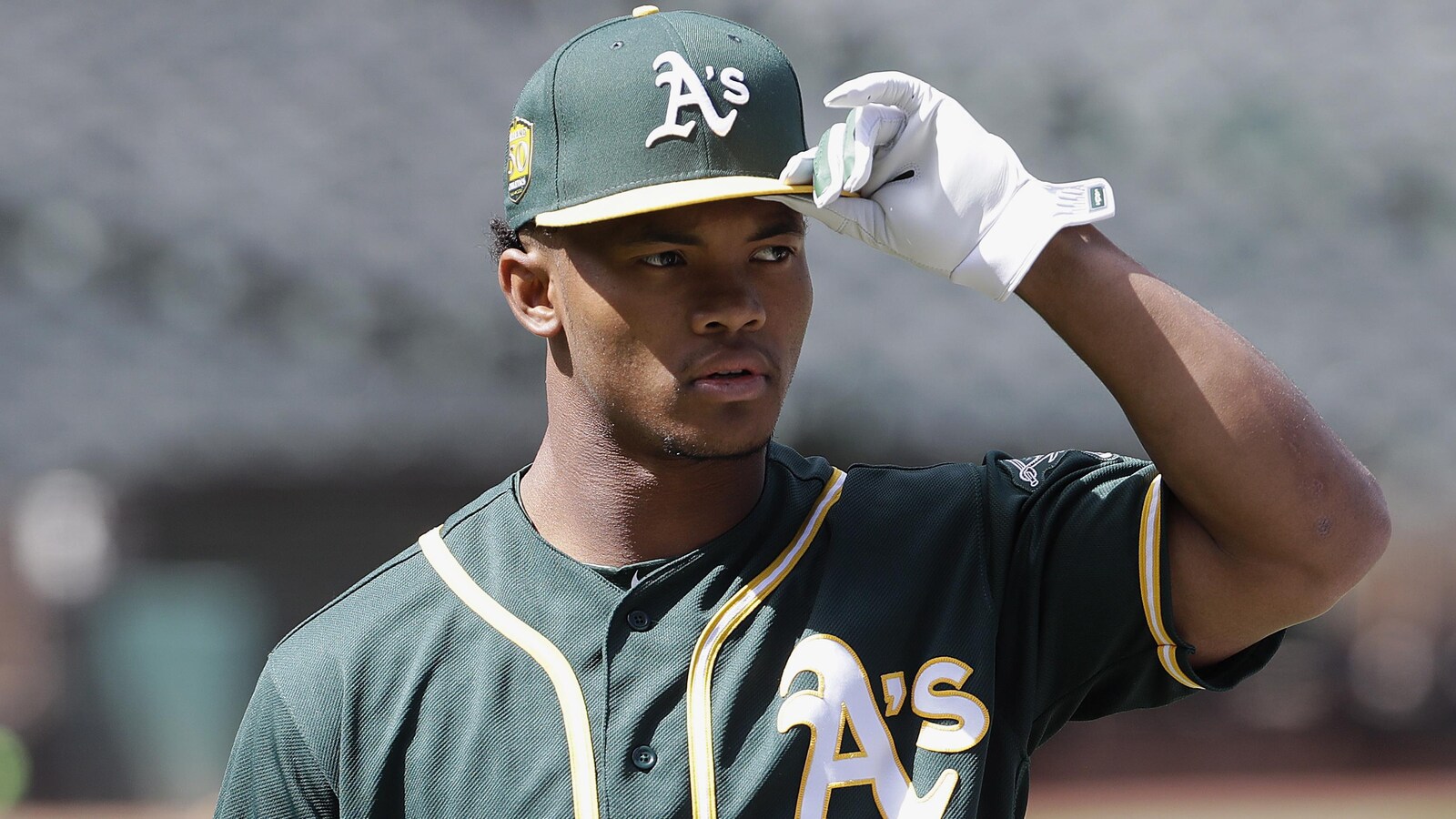 Kyler Murray avant un exercice au bâton avec les Athletics, en juin 2018