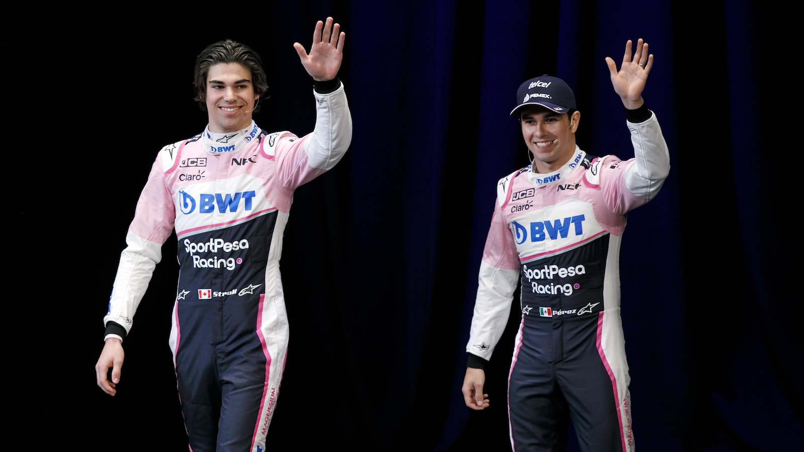 Lance Stroll (à gauche) et Sergio Perez, au lancement de la monoplace Racing Point à Toronto