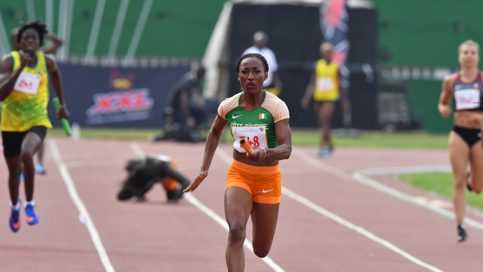 Marie-Josée Ta-Lou au relais 4x100 m des Jeux de la francophonie à Abidjan.