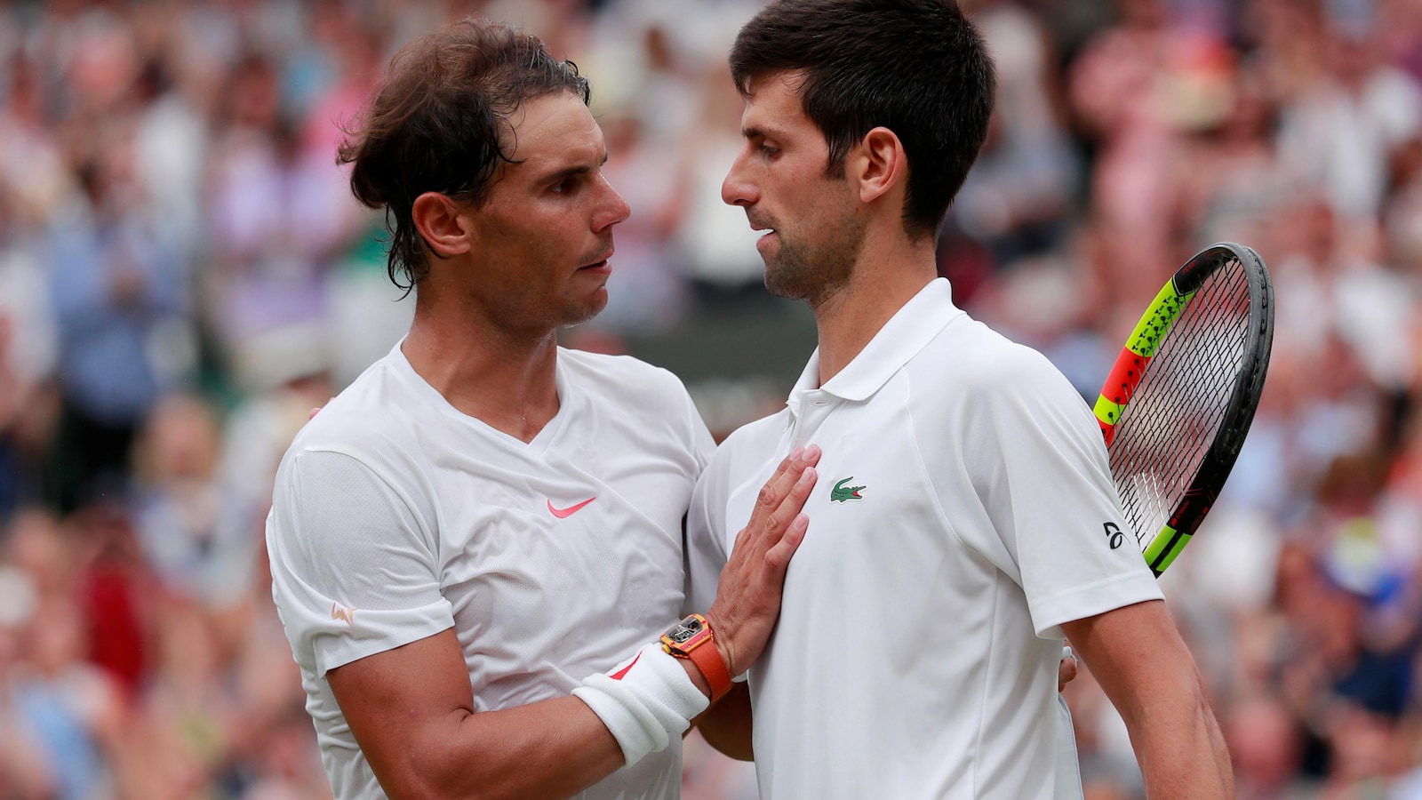 Rafael Nadal et Novak Djokovic en demi-finales à Wimbledon au mois de juillet.