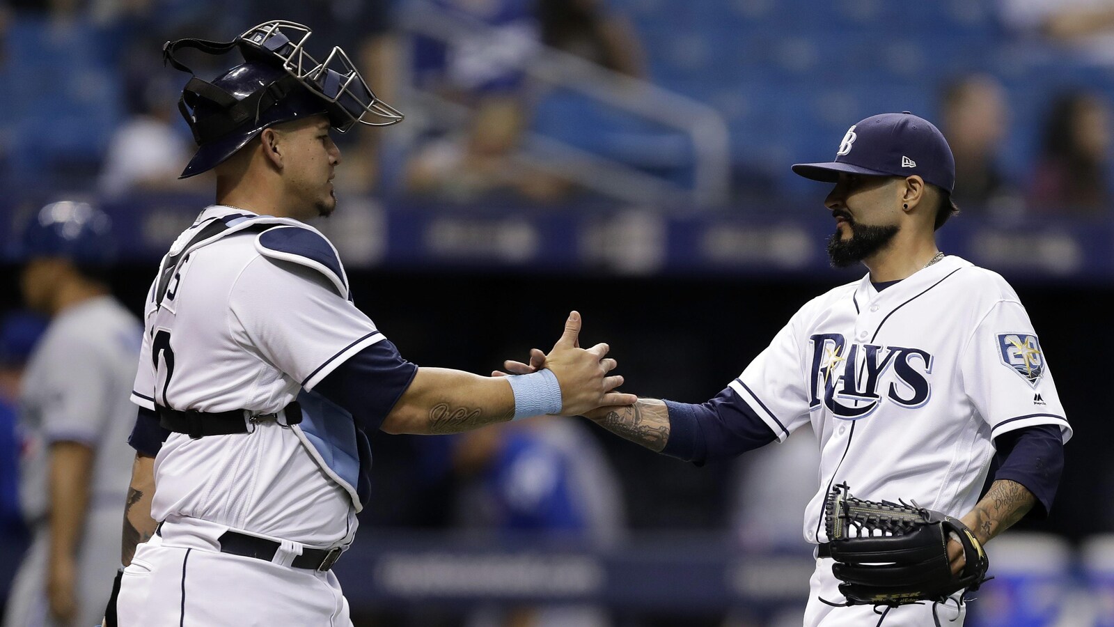 Wilson Ramos (à gauche) et Sergio Romo