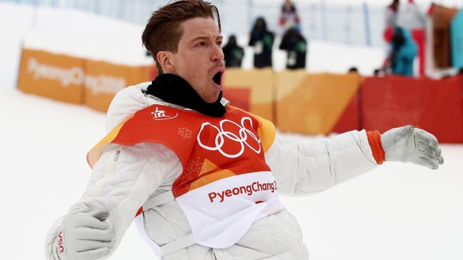 Shaun White après sa première descente en finale de l'épreuve de demi-lune aux Jeux de Pyeongchang
