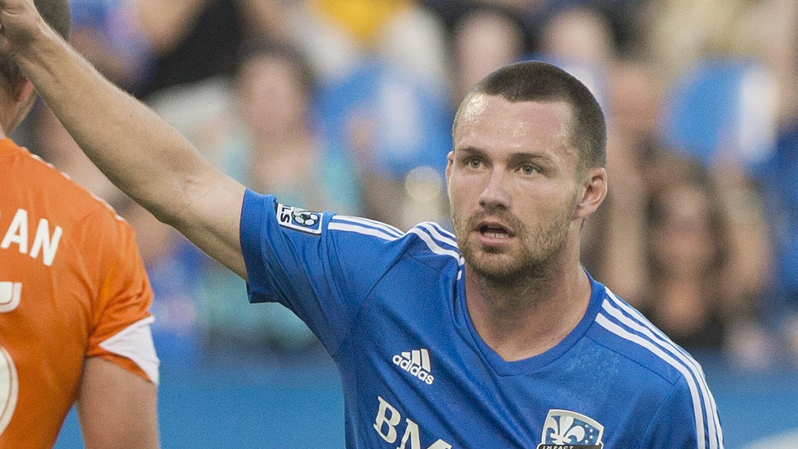 Jack McInerney, de l'Impact de Montréal, célèbre son but contre le Dynamo de Houston en 2014.