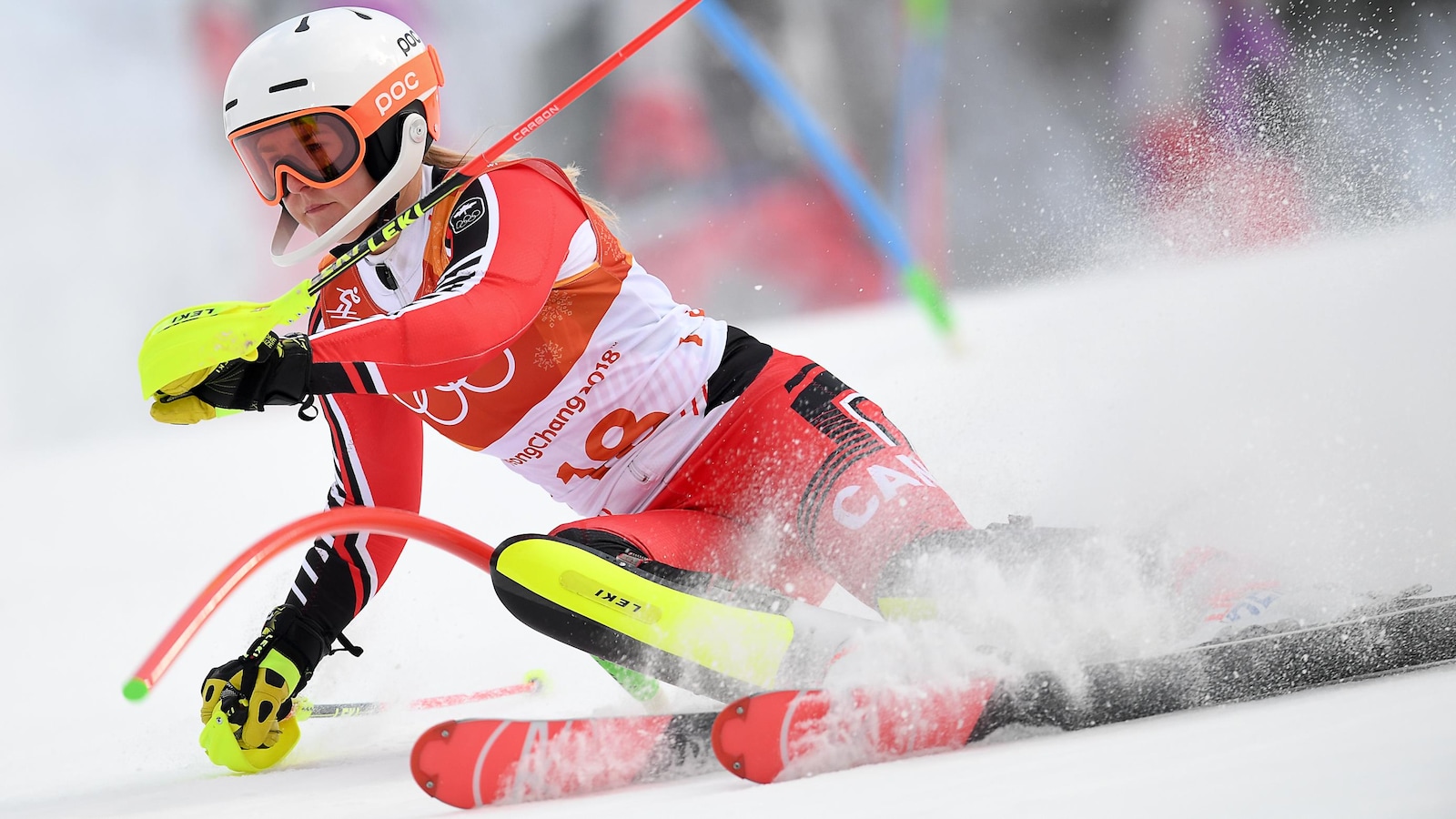 Valérie Grenier durant le slalom du combiné des Jeux olympiques de 2018