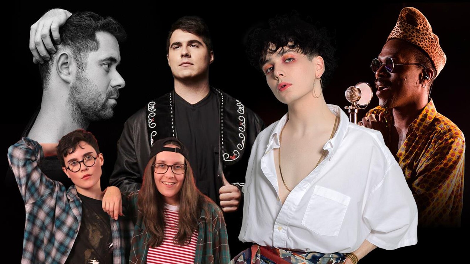 Un montage photo de Partner, Jean-Michel Blais, Hubert Lenoir, Jeremy Dutcher, Pierre Kwenders.