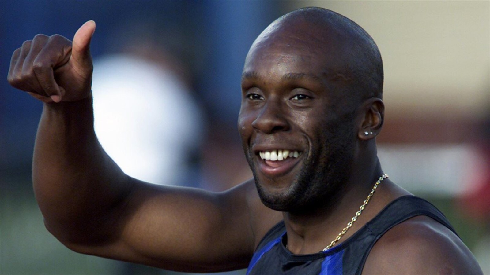 Bruny Surin après un relais 4 x 100 m à Atlanta en 2001