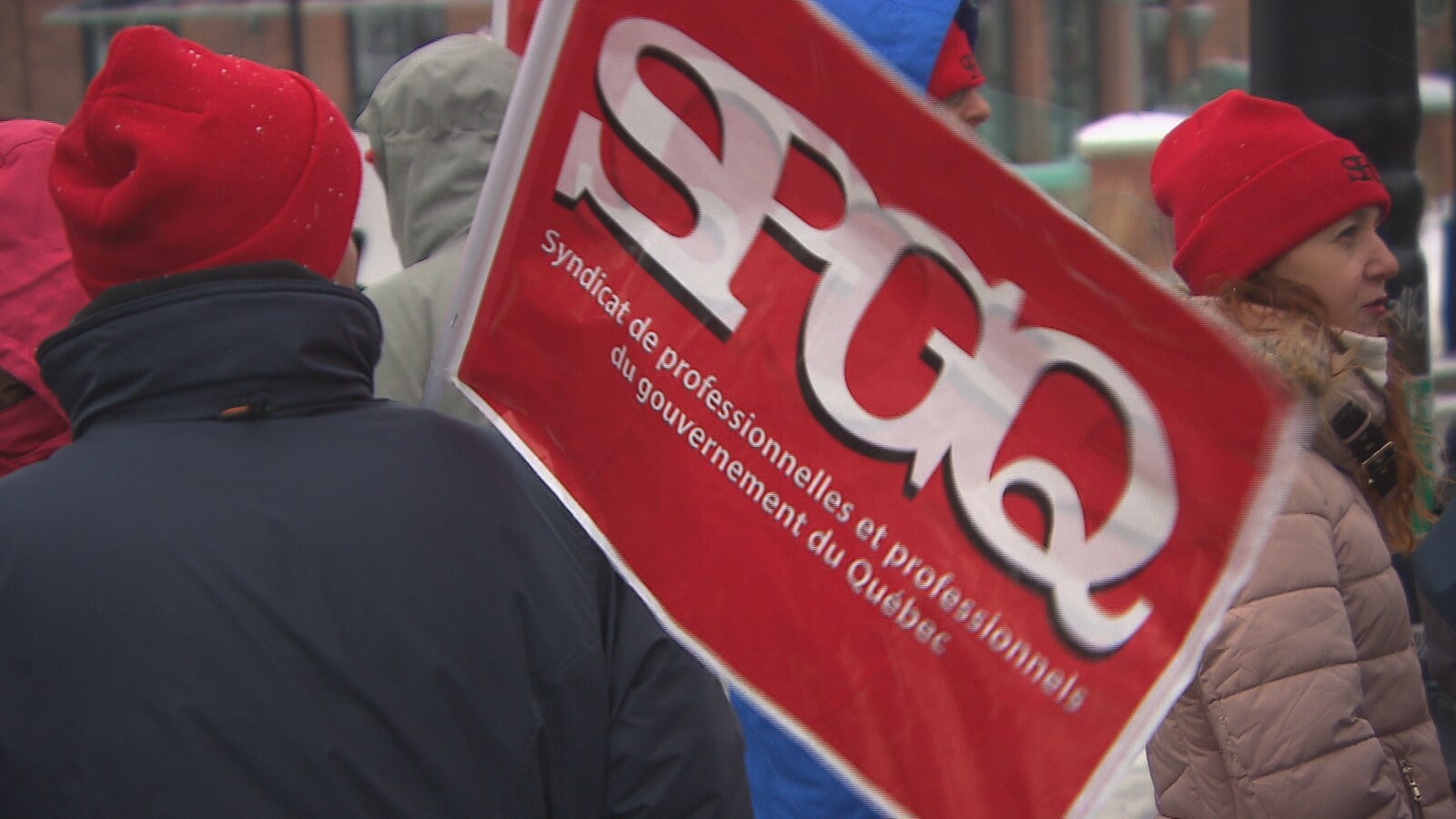 Des membres du SPGQ lors d’une manifestation.