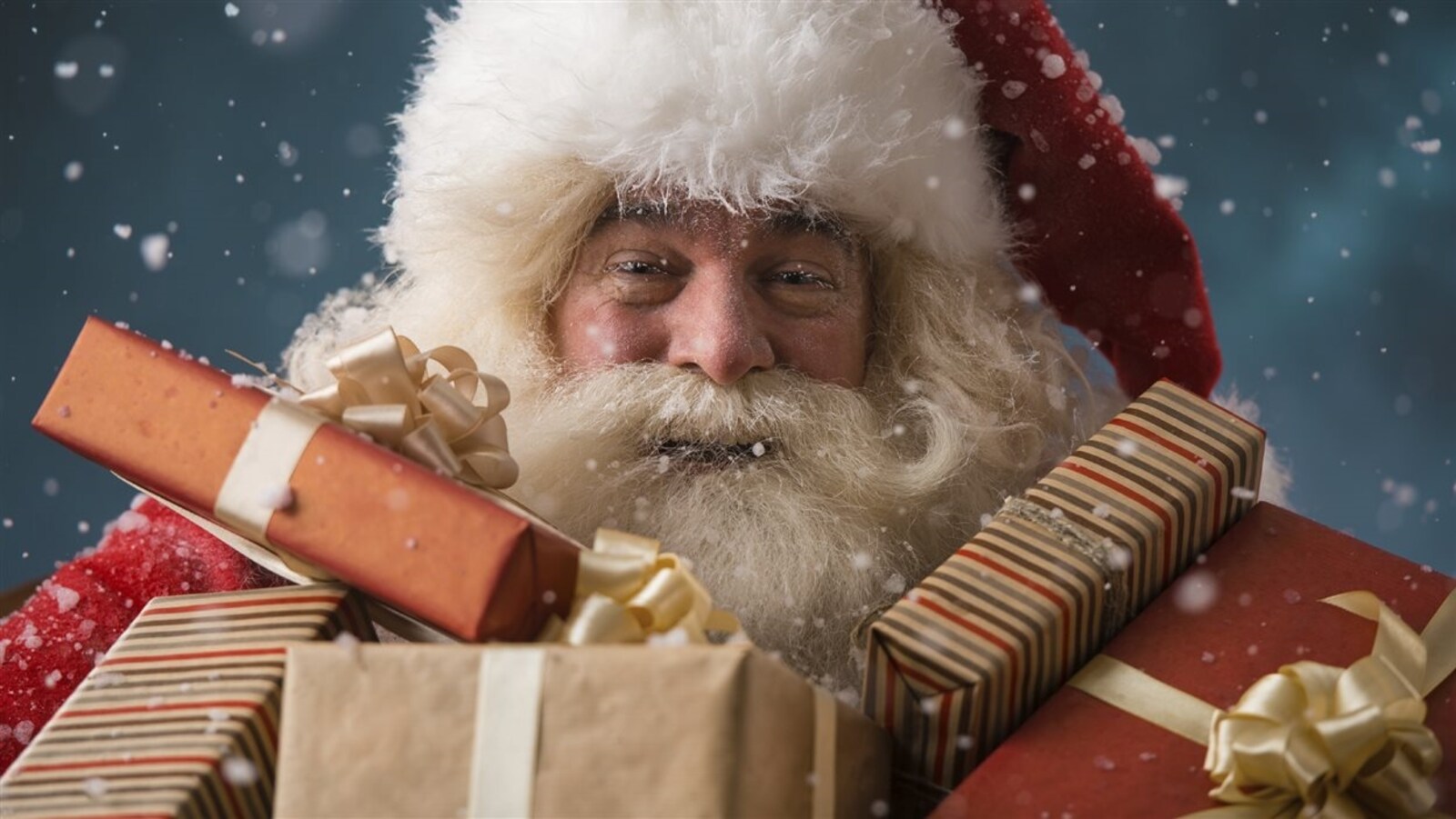 Un père Noël avec plein de cadeaux.