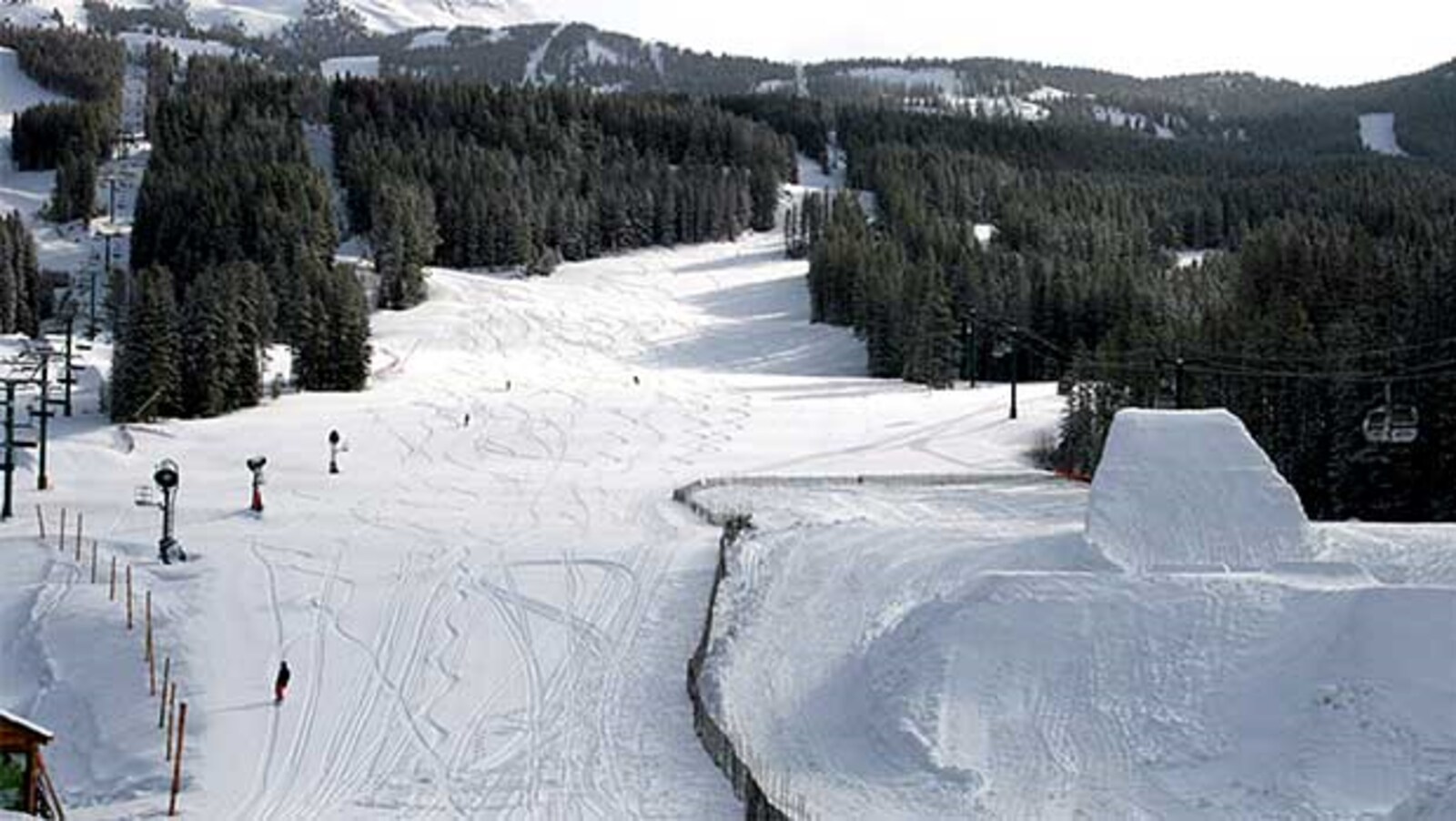 Des arbres longent une piste à la station de ski Lake Louise.