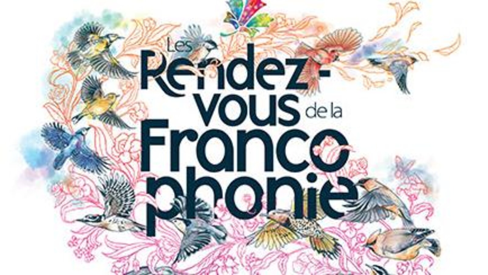 L'affiche des RVF sur laquelle on voit le dessin d'oiseaux colorés prenant leur envol ainsi que deux fillettes qui écoutent l'intérieur d'un coquillage.