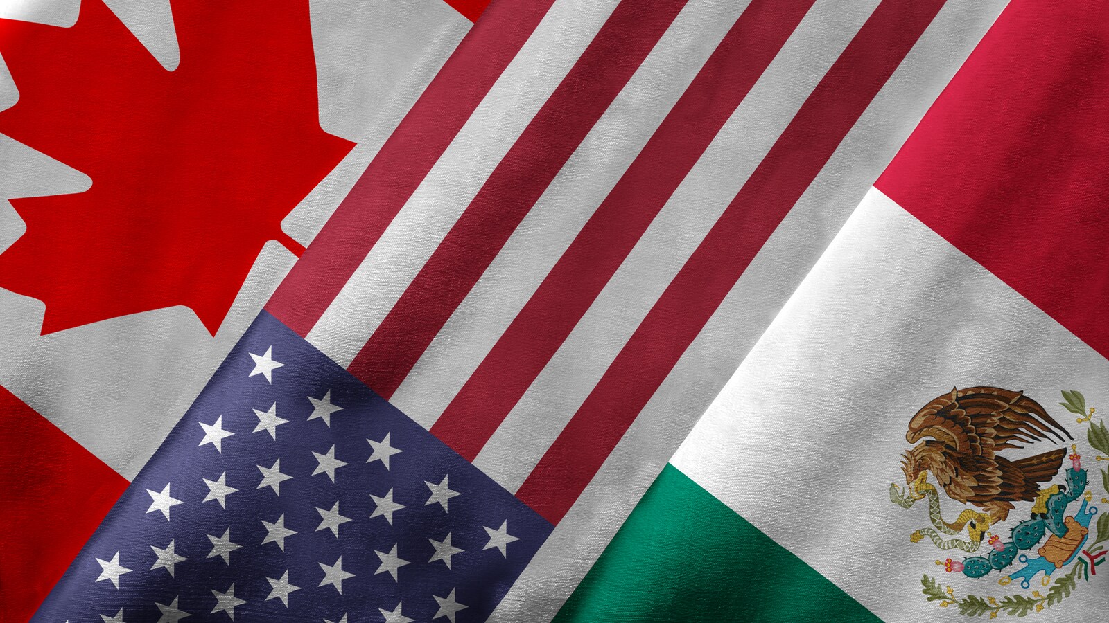 Drapeaux du Canada, des États-Unis et du Mexique