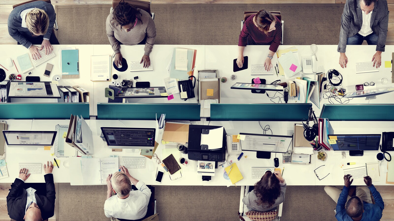 Une équipe de huit employés au travail
