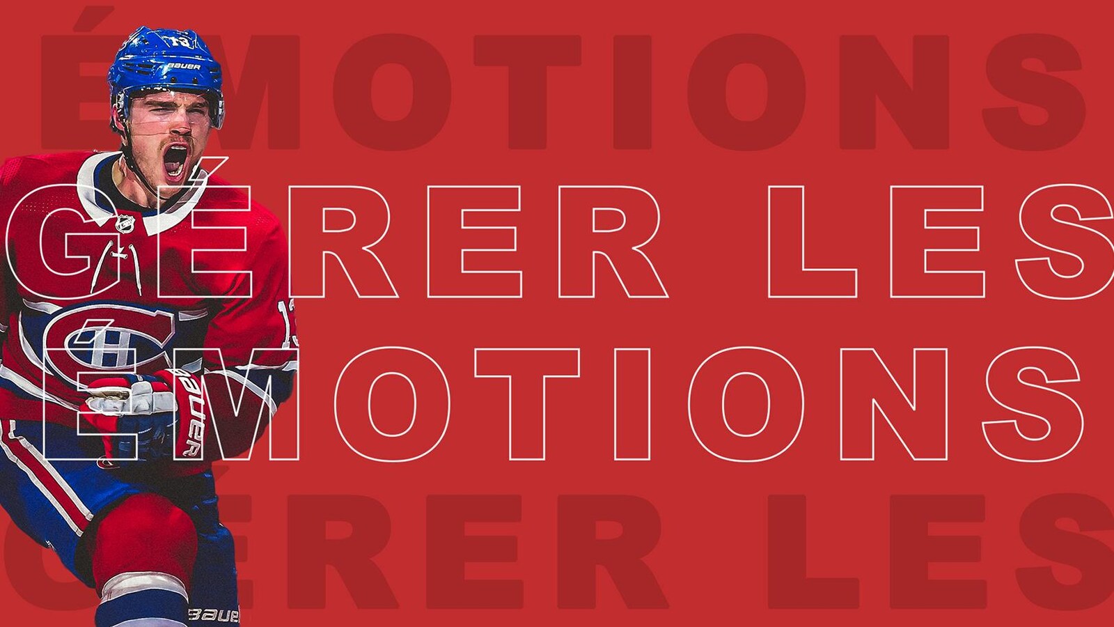 Max Domi sur fond rouge avec libellé « Gérer les émotions ».