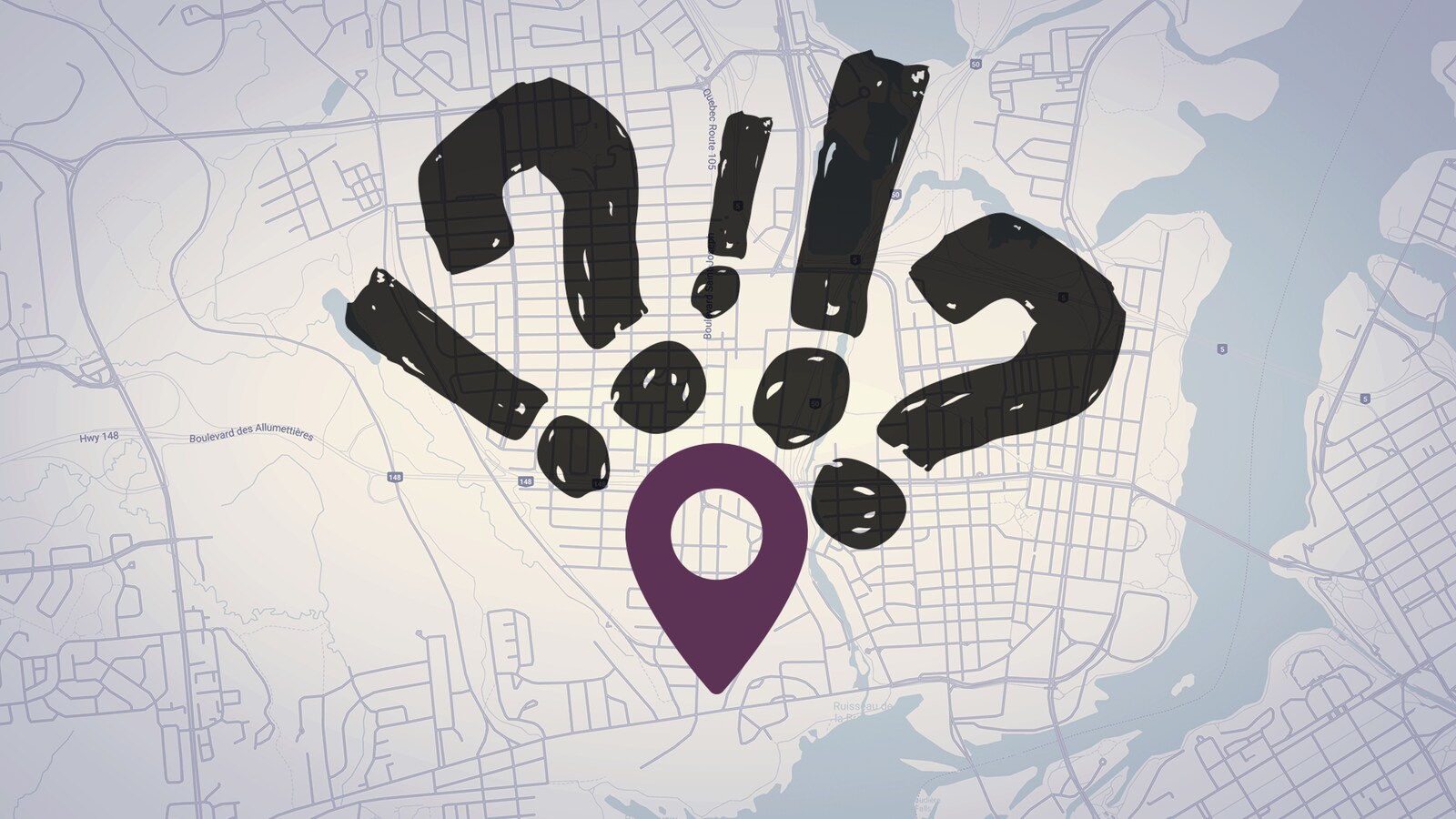 Une carte centré sur le Vieux-Hull montrant un point d'interrogation.