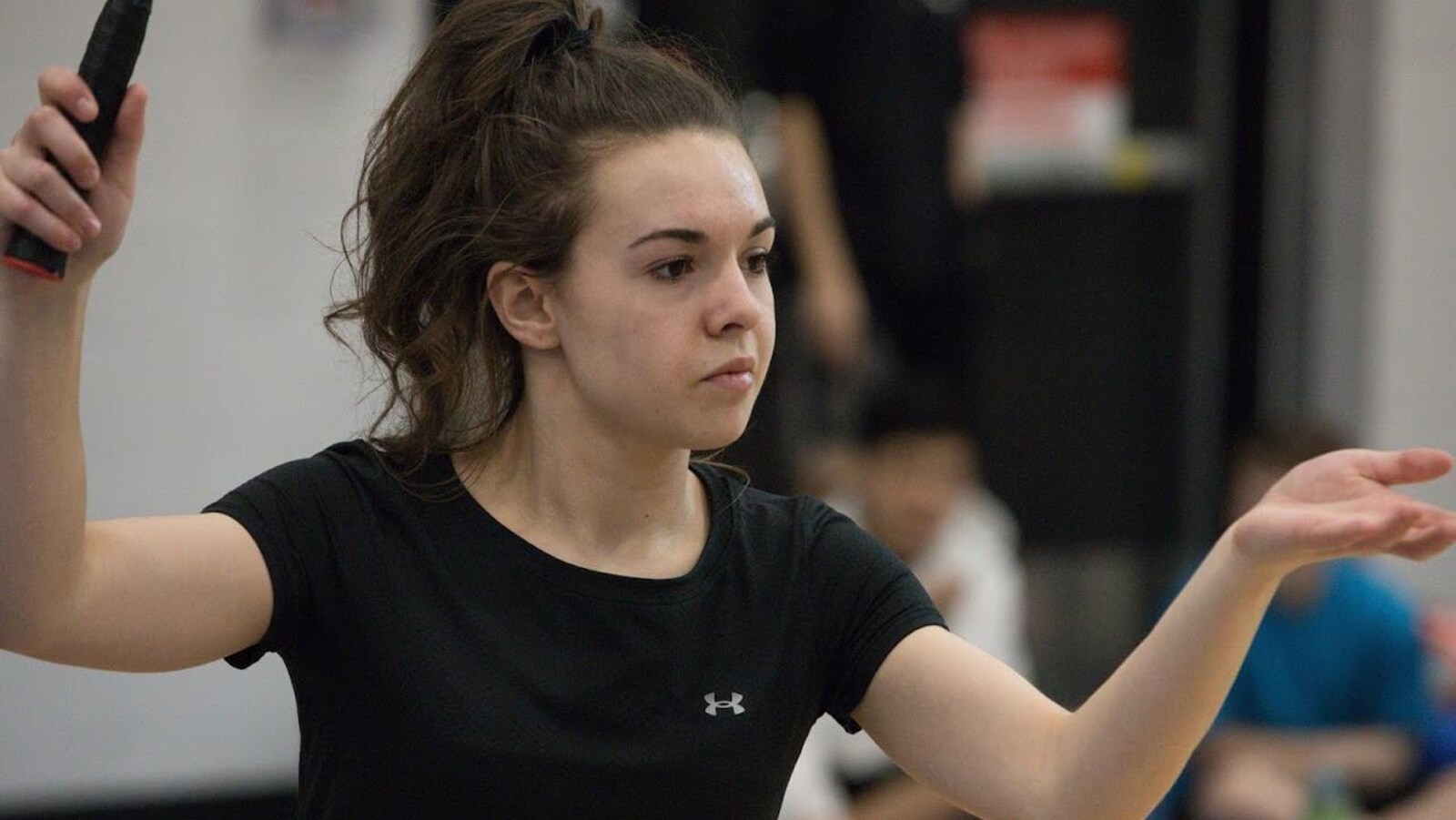 Coraly Potvin lors de sa partie de badminton