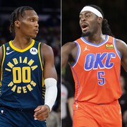 Des photos côte à côte des deux joueurs de basketball.