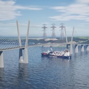 Une maquette d'un pont reliant la Rive-Sud et l'île d'Orléans.