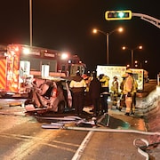 Accident à l'intersection de l'autoroute Dufferin-Montmorency et du boulevard François-de-Laval, le 6 février en soirée.