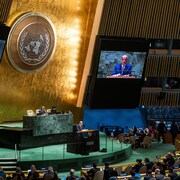 L'ambassadeur égyptien devant l'Assemblée générale de l'ONU.