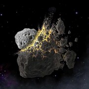 Illustration d'une collision de deux astéroïdes.