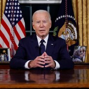 Joe Biden prononce son discours à la nation dans le bureau ovale.