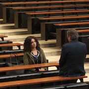 Camelia Jordana et Daniel Auteuil jouent le rôle de l'élève et du maître dans le film français <i>Le brio</i>.