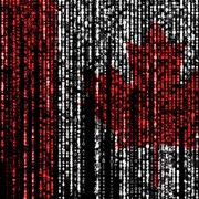 Des caractères défilant sur un écran forment le drapeau du Canada.